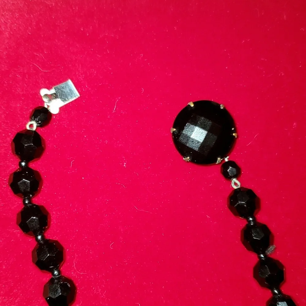 Vintage - Black Jet Glass Beaded Necklace 50s - Picture 5 of 7